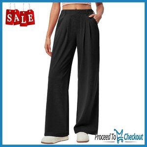 Wide Leg Work Pants High Waisted Stretchy Pull On Business Casual